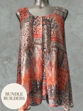 $10 Add-on | Roz & Ali Orange and Cream Patchwork Swing Tank Top